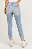 Fen Distressed Roll Cuff Relaxed Fit Skinny Jean