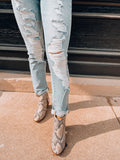 Fen Distressed Roll Cuff Relaxed Fit Skinny Jean
