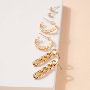Chain Linked Earrings Set Gold