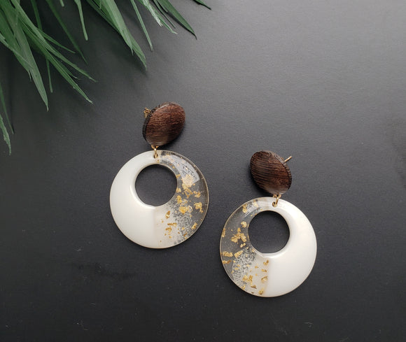 Wood & Gold Flake Accent Earrings