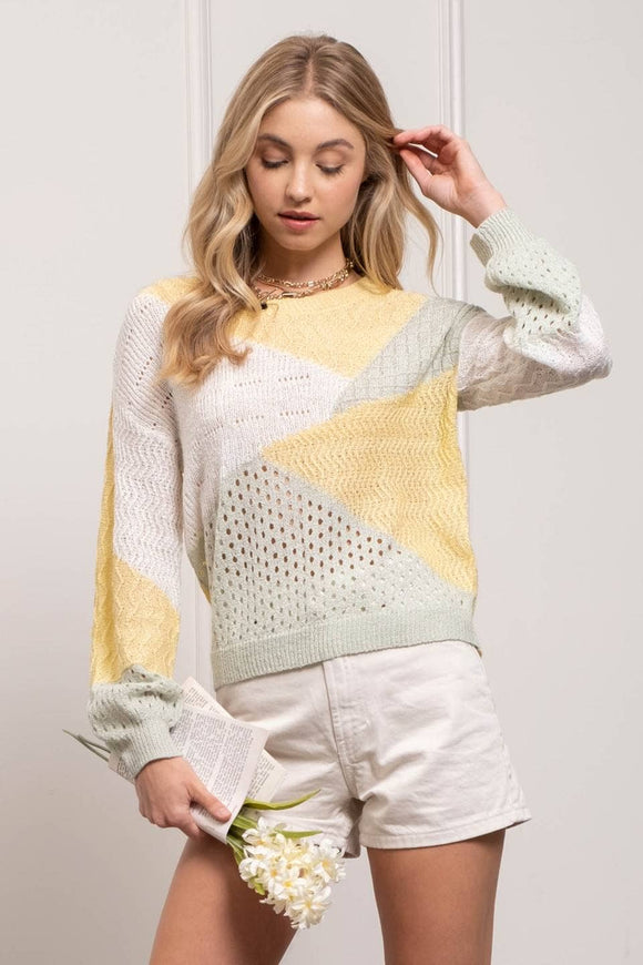 Feel the Sunshine Eyelet Colorblock Pullover