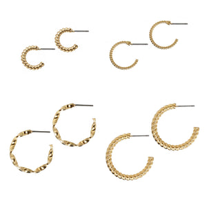 Textured Gold Hoop Earrings Set of 4