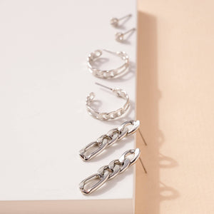 Chain Linked Earrings Set Silver