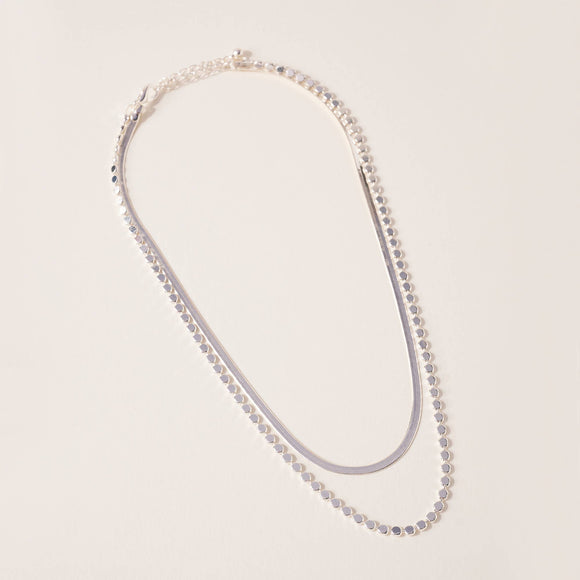 Layered Flat Snake Chain and Metal Beaded Necklace