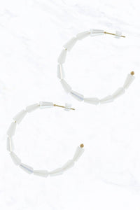 Artificial Crystal Beads Hoop Earrings - White