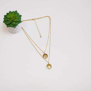 Star & Moon Layered Boutique Boho Necklace Goldtone