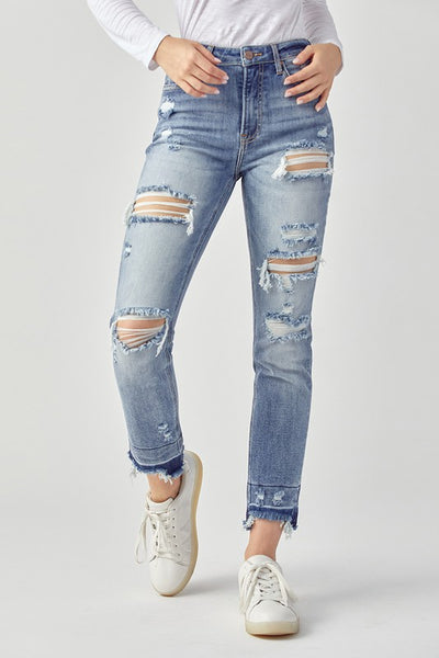 Carter Distressed Shadow Hem Straight Leg Denim