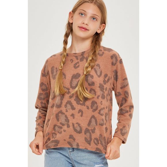 Girls Leopard Twist Open Back Knit Sweater