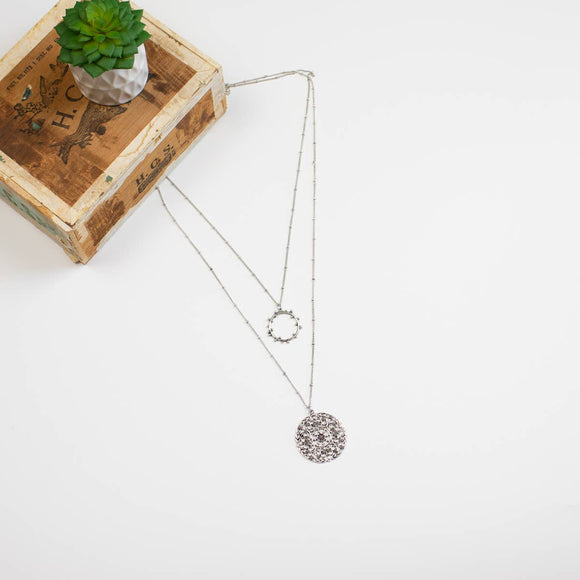 Medallion Style - Double Necklace - Silvertone