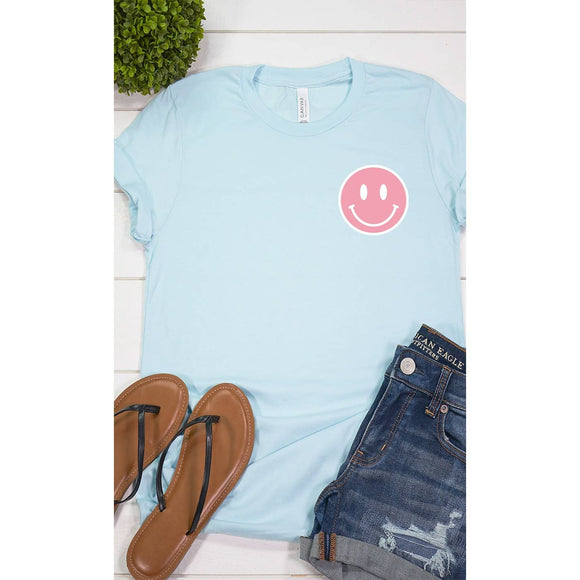 Pink Pocket Smiley Face Graphic Tee