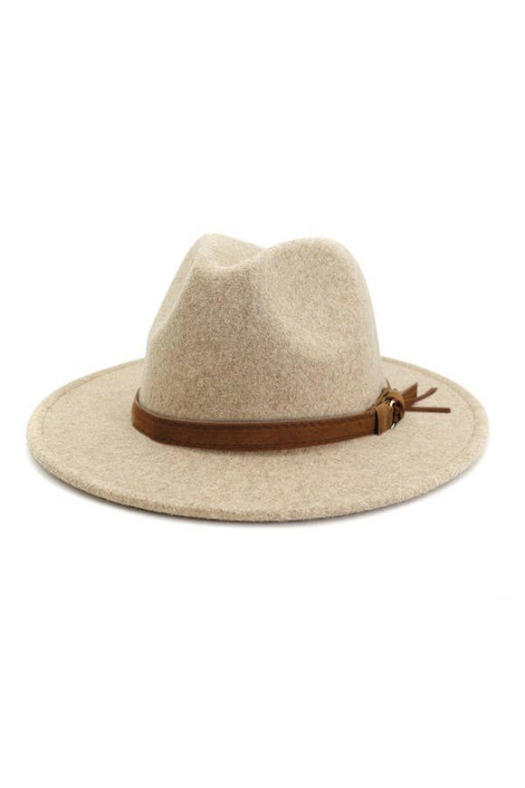 Woman Big Brim Jazz Hat Pure Wool Top Hat - Beige