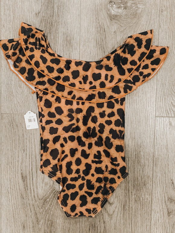 Kid's/Toddler Leopard Ruffle One Piece Swimsuit