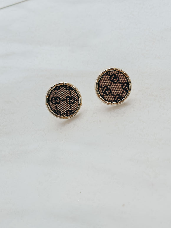 GG Leather Round Gold Earrings