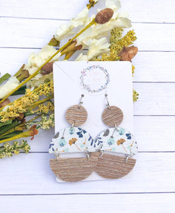 Blushy Taupe Floral Leather Earrings