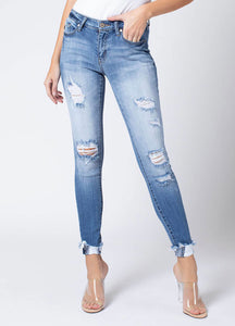KanCan Distressed Skinny With Cuffed Detail