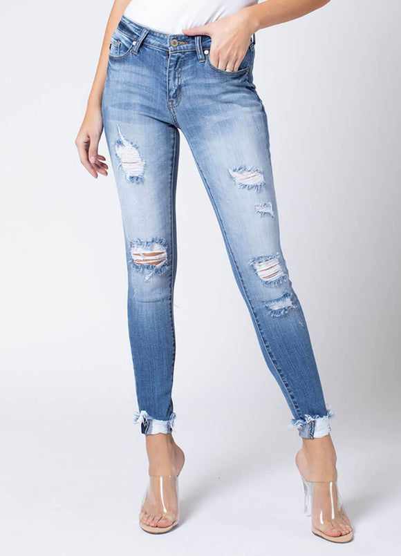 KanCan Distressed Skinny With Cuffed Detail