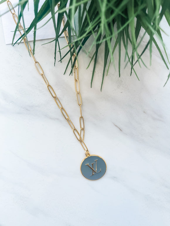 LV Inspired Gold Charm Necklace