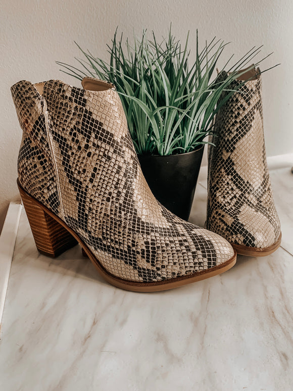 Patton Healed Snake Print Booties