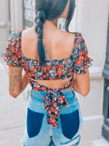 Floral Ruched Shirred Crop Top