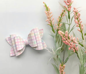 Pastel Checkered Leather Hair Bow