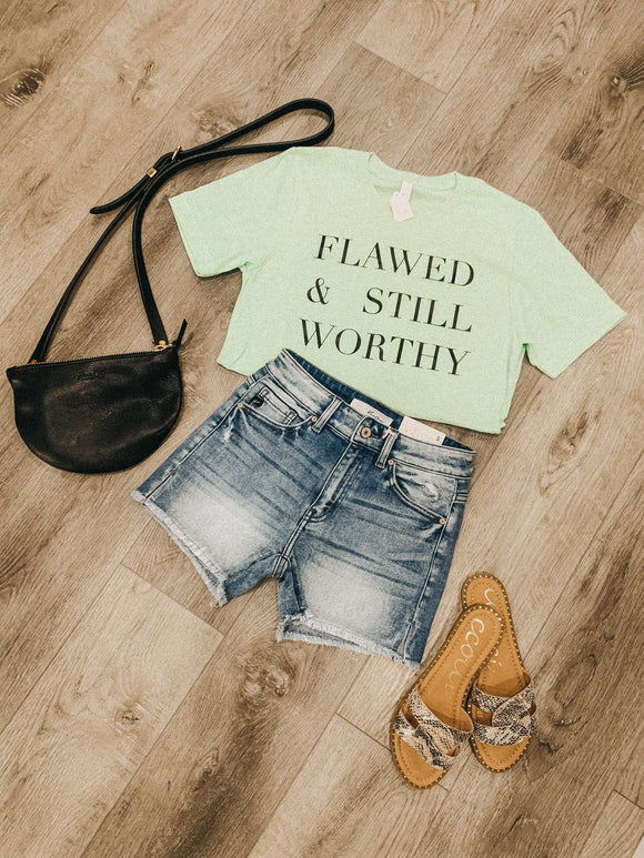 “Flawed & Still Worthy” Mint Graphic Tee