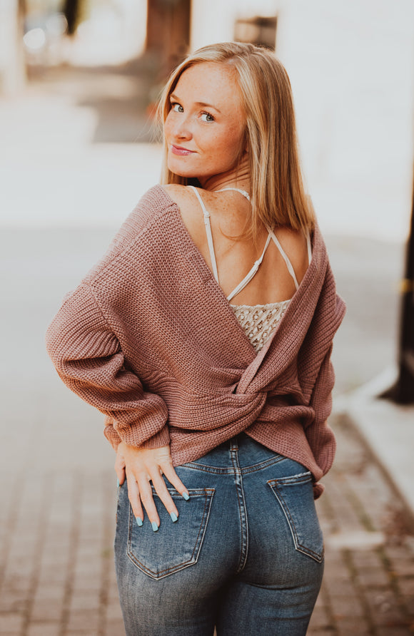 Twist Open Back Sweater (Multiple Color Options)