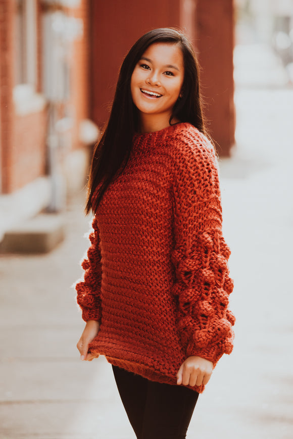 Bubble Sleeve Hand Knitted Sweater (Multiple Color Options)
