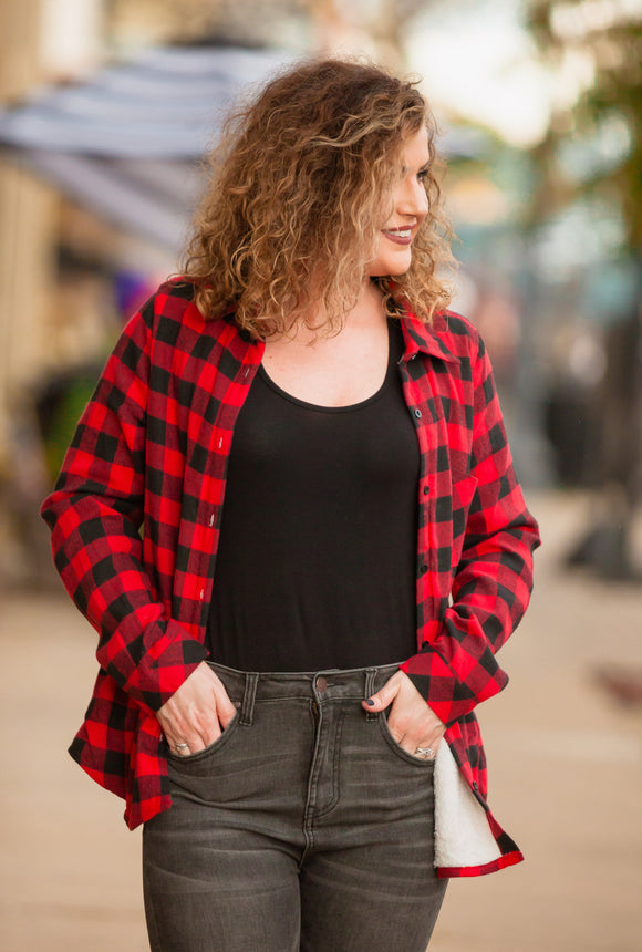 Red & Black Buffalo Plaid Sherpa Lined Button Up