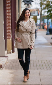 Double Breasted Cotton Twill Trench Coat (Multiple Color Options)